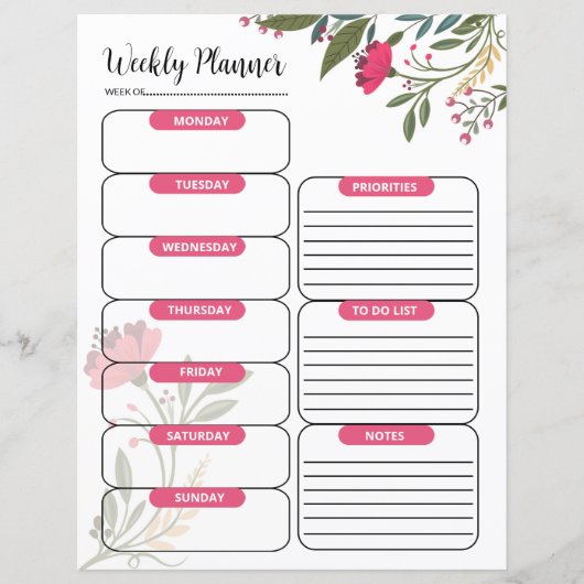 Sjabloon van de weekplanner (Voorkant)