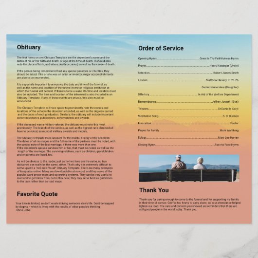 Sjabloon van het begrafenisprogramma (Achterkant)