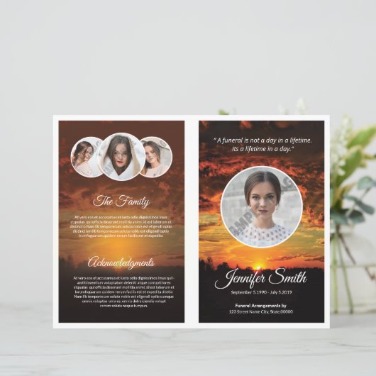 Sjabloon van het begrafenisprogramma (Staand voorkant)