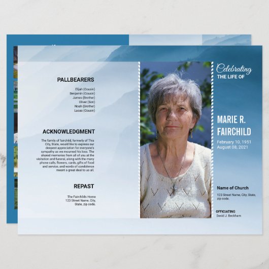 Sjabloon van het begrafenisprogramma (Voorkant / Achterkant)