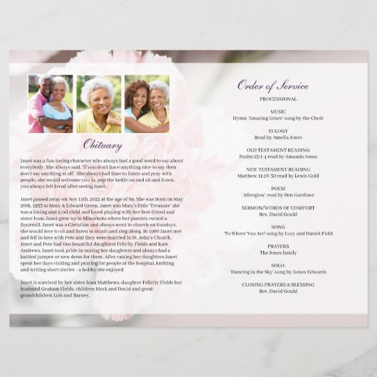 Sjabloon van het begrafenisprogramma met roze land (Achterkant)