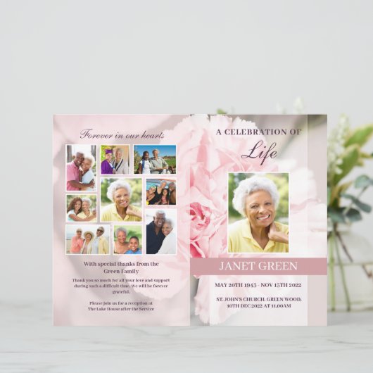 Sjabloon van het begrafenisprogramma met roze land (Staand voorkant)