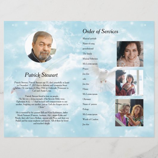 Sjabloon van het begrafenisprogramma van Heavenly (Achterkant)