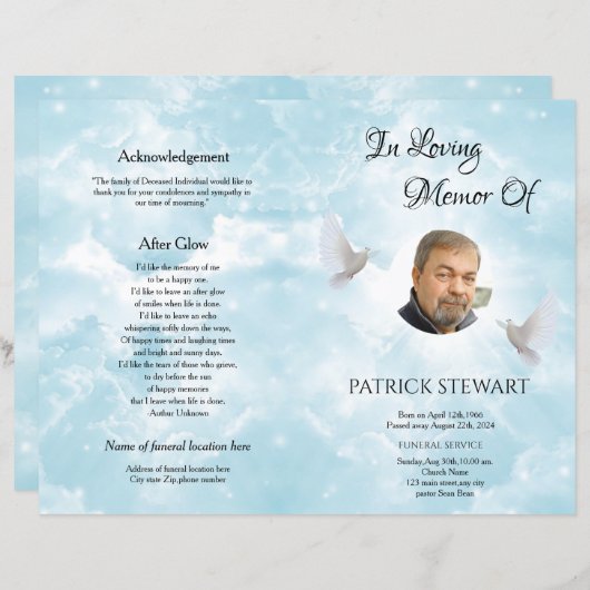 Sjabloon van het begrafenisprogramma van Heavenly (Voorkant / Achterkant)