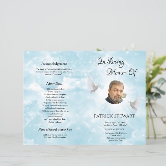 Sjabloon van het begrafenisprogramma van Heavenly (Staand voorkant)