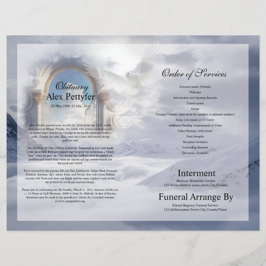 Sjabloon van het begrafenisprogramma van Heavenly  (Achterkant)