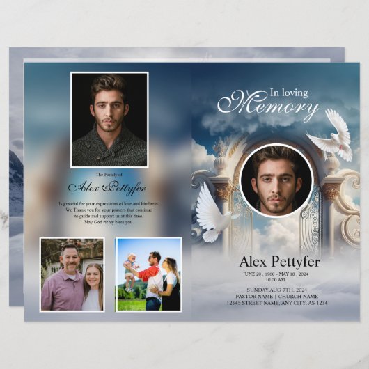 Sjabloon van het begrafenisprogramma van Heavenly (Voorkant / Achterkant)