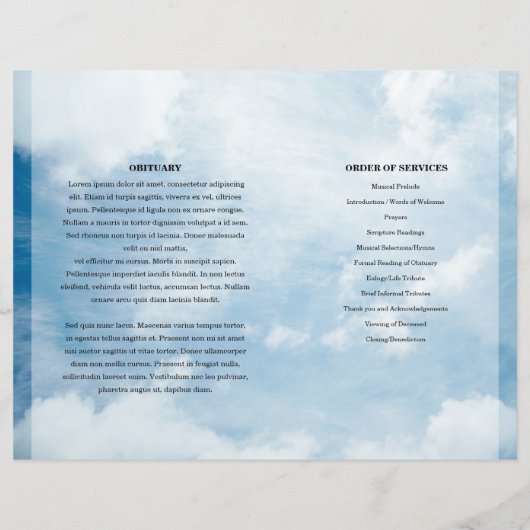 Sjabloon van het Blue sky Funeral Program (Achterkant)