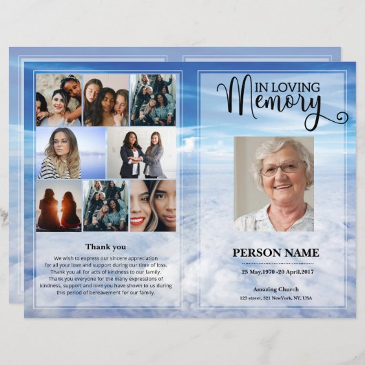 Sjabloon van het Blue sky Funeral Program (Voorkant / Achterkant)