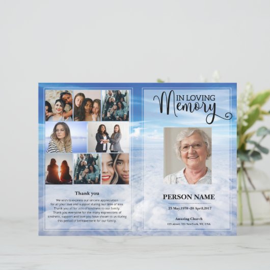 Sjabloon van het Blue sky Funeral Program (Staand voorkant)