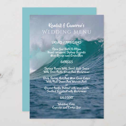 Sjabloon van het crashende Ocean Waves Wedding Men Menu (Voorkant / Achterkant)