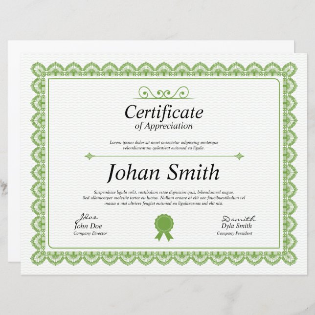 Sjabloon van het erkenningscertificaat (Voorkant / Achterkant)