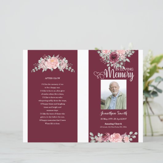 sjabloon van het florale Funeral Program (Staand voorkant)