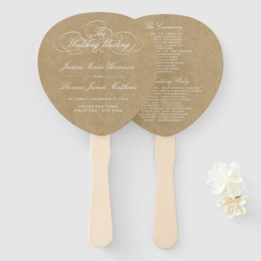 Sjabloon van het Kraft Wedding Programme voor het Handwaaier (Voorkant en achterkant)