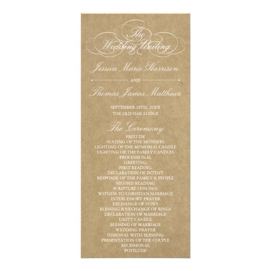 Sjabloon van het Kraft Wedding Programme voor het Reclamekaart (Voorkant)