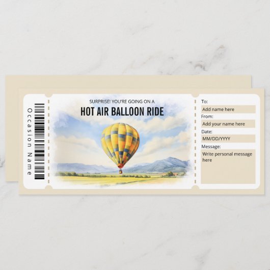 Sjabloon van het Warm Air Ballon Rde Cadeaucertifi Kaart (Voorkant / Achterkant)