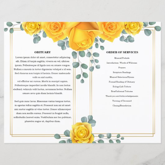 Sjabloon van het Yellow floral Funeral Program (Achterkant)