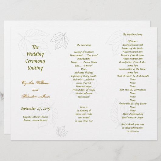 Sjabloon van tri-Fold Divided Program Herfst wegge (Voorkant / Achterkant)