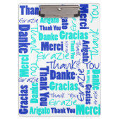 Sjabloon van Word Cloud Blue en Turquoise "Dank u" Klembord (Voorkant)