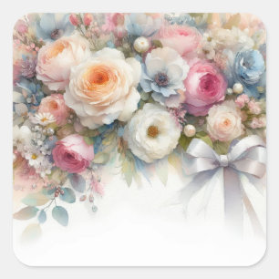 Sjabloon Voeg Uw Tekst Toe Waterverf Bloemen Vierkante Sticker