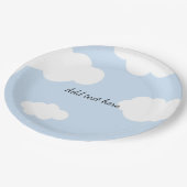 Sjabloon voor blauwe lucht en donzige witte wolken papieren bordje (Gekanteld)