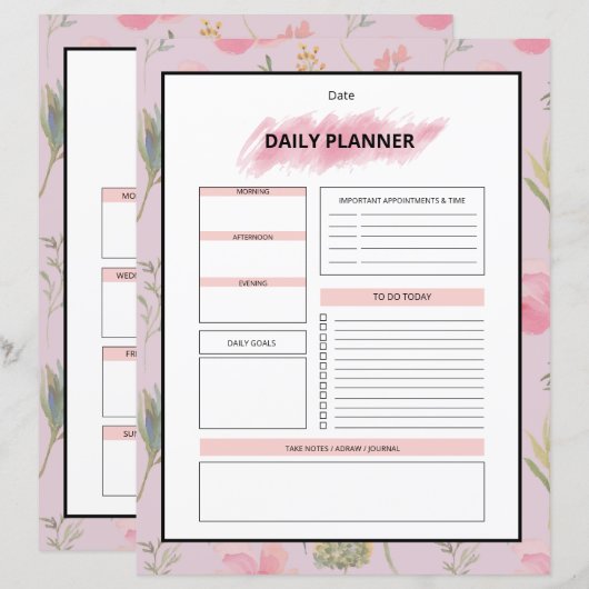 Sjabloon voor dagelijkse planner (Voorkant / Achterkant)
