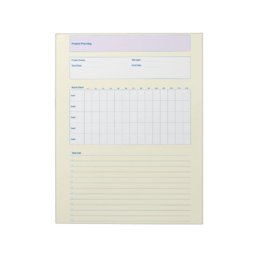 Sjabloon voor projectplanning, afdrukbaar planning notitieblok (Gedraaid)