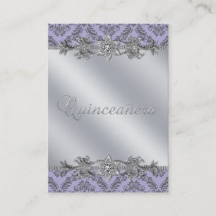Sjabloon voor Silver Paars Damask-visitekaartjes Visitekaartje
