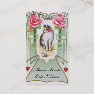Sjabloon voor visitekaartjes voor katten en Rozen