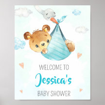 Sjabloon voor welkomstfeest Jongen beer poster