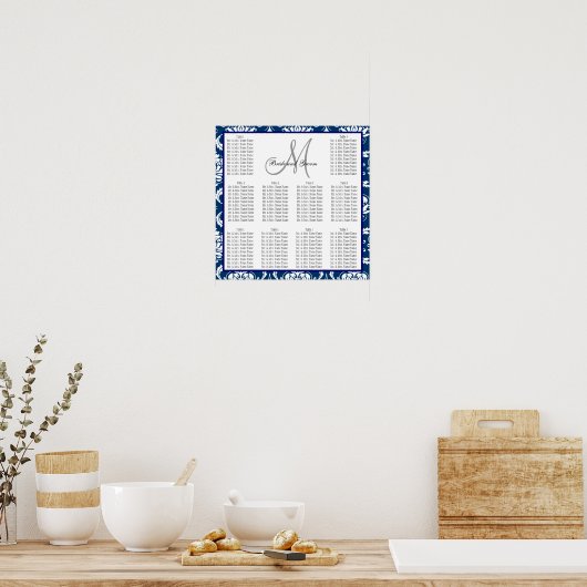 Sjabloon-weddenschapskabel Damask Navy Blue Poster (Keuken)