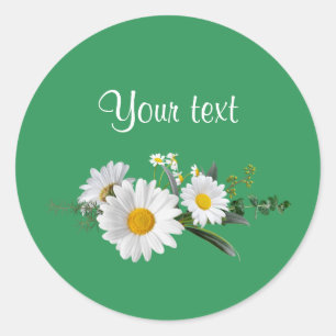  Sjabloon White Daisies, , Ronde Sticker