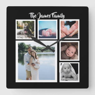 Sjabloon Zes fotocollage Vierkante Klok