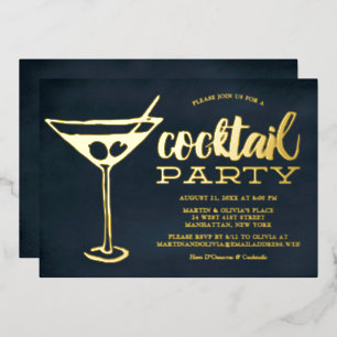 Sjarme Blauw Martini Glas Cocktail Party Folie Uitnodiging
