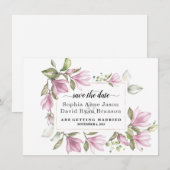 Sjarmeuze Magnolia Bloemen Huwelijk Calligrafie Save The Date (Voorkant / Achterkant)