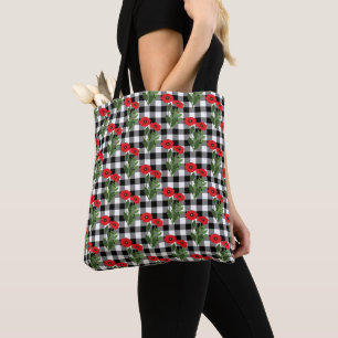 Sjofel Chic Rood, Zwart & Witte Klaprozen Gingham Draagtas