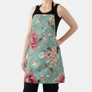 Sjofel Chic Roze en Witte Bloemen op Teal Schort