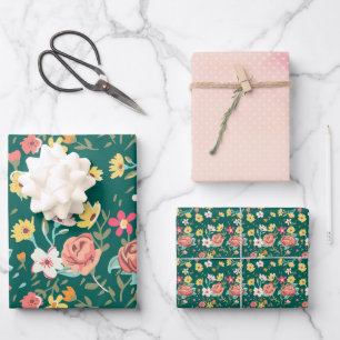 Sjofel Roze Groene Tuin Inpakpapier Vel
