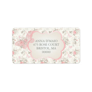 Sjofele Antieke Roze Rozen Damast Vlinder Etiket