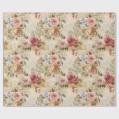 Sjofele Chic Bloemen op Beige Cadeaupapier (Vlak)