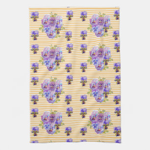 Sjofele Chic Gele Streep Viooltje Bloemen Theedoek