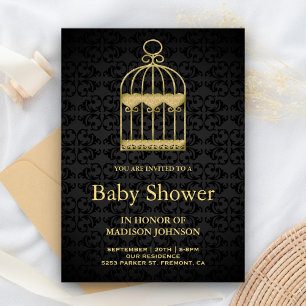 Sjofele Chic Gouden Vogelkooi Baby Shower Kaart