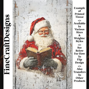 Sjofele Chic Kerstman Lezend op Hout AY8 Decoupage Tissuepapier