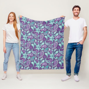 Sjofele Chic Paarse en Lichtblauwe Paisley Patroon Fleece Deken
