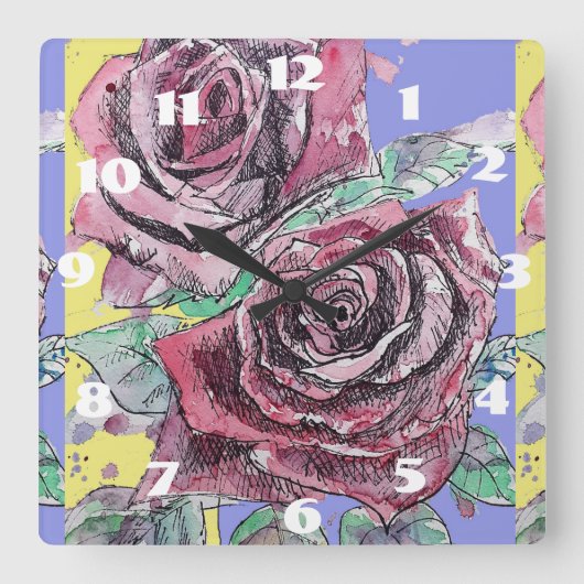 Sjofele Chic Rode Rozen Roos Kunst Dames Kamer Klo Vierkante Klok (Voorkant)