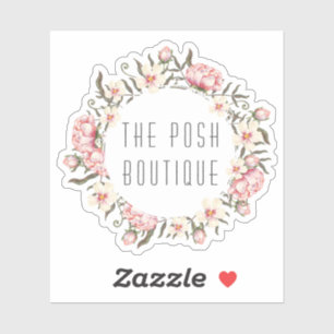 Sjofele Chic Roze Bloemrozen Krans Naam Logo Sticker