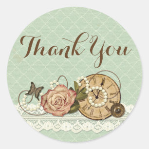 Sjofele Chic Roze Rustieke Vintage Boutique Bedank Ronde Sticker