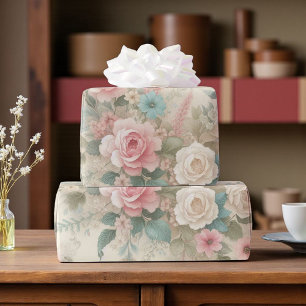 Sjofele Chic Roze Salie Groen Boho Bloem Roos Cadeaupapier