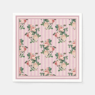 Sjofele chic strepen en roze rozen   servet