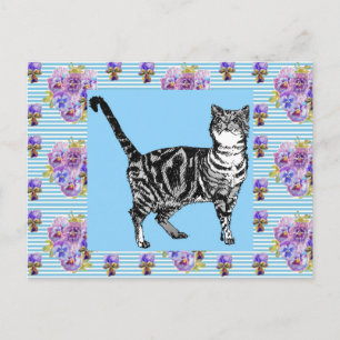 Sjofele Chic Tabby Kat Pastel Streep Kunst Ansicht Briefkaart